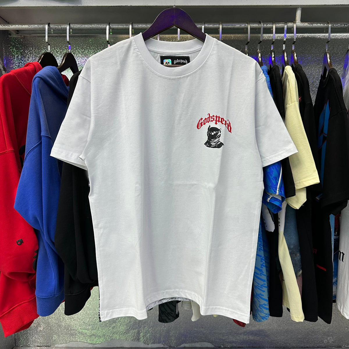 Godspeed T-shirts Astronaut Moon Landing Print Cotton Casual Short Sleeve Men and Women