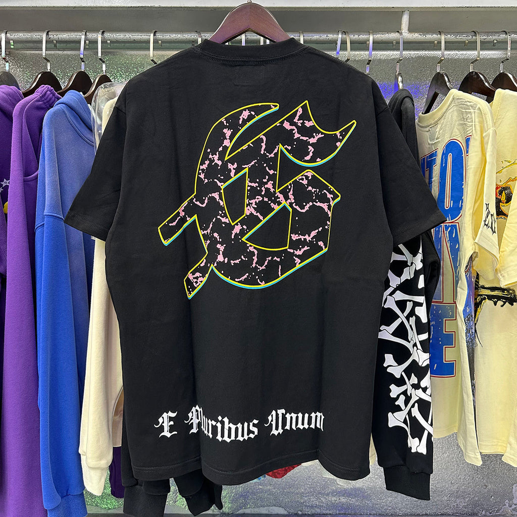 Godspeed T-shirts Guitar Skull Denim Print Casual Crew Neck Short Sleeve Men and Women