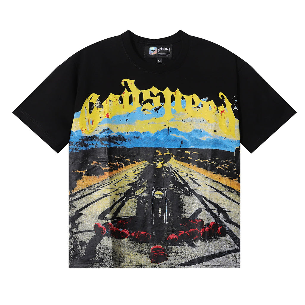 Godspeed T-shirts Knight Rose Print Cotton Casual Short Sleeve Men and Women