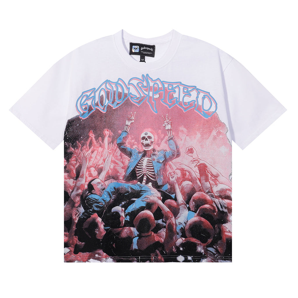 Godspeed T-shirts Skeletons Crowd Printed Cotton Casual Short Sleeves Men and Women
