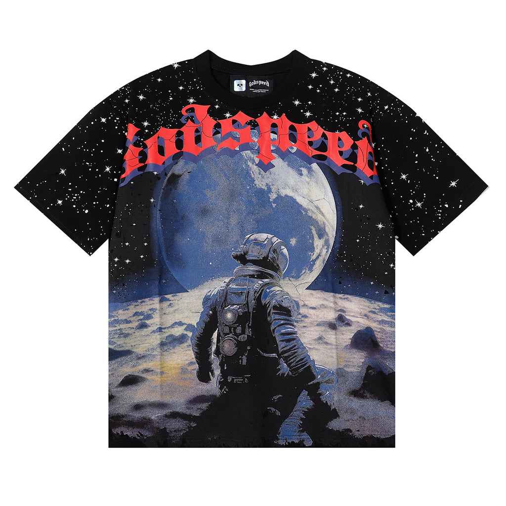 Godspeed T-shirts Astronaut Earth Gypsy Printing Cotton Casual Short Sleeve Men and Women