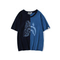Bathing Ape T-Shirt Tiger Head Shark Head Stitching Denim Color Short Sleeve T-shirt