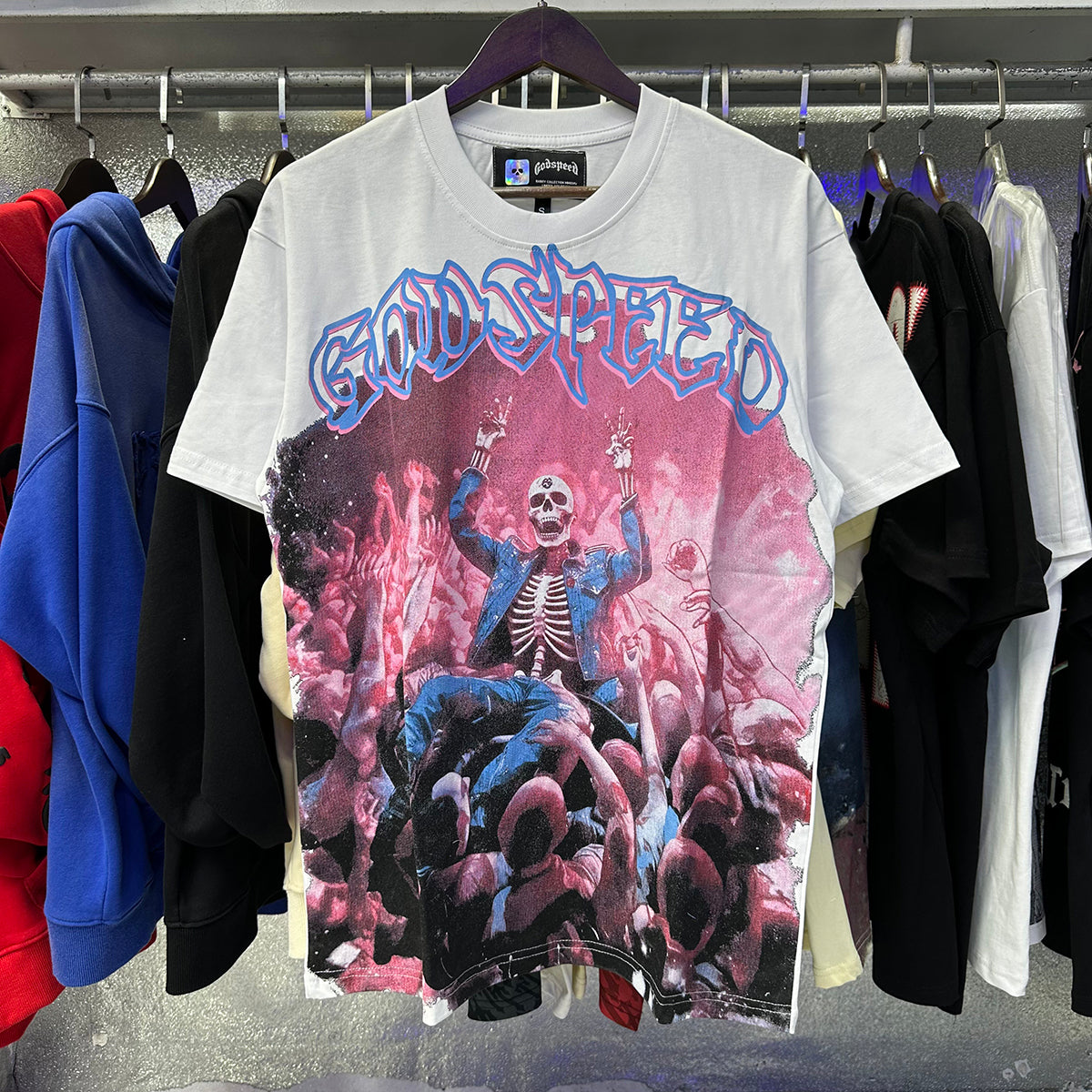 Godspeed T-shirts Skeletons Crowd Printed Cotton Casual Short Sleeves Men and Women