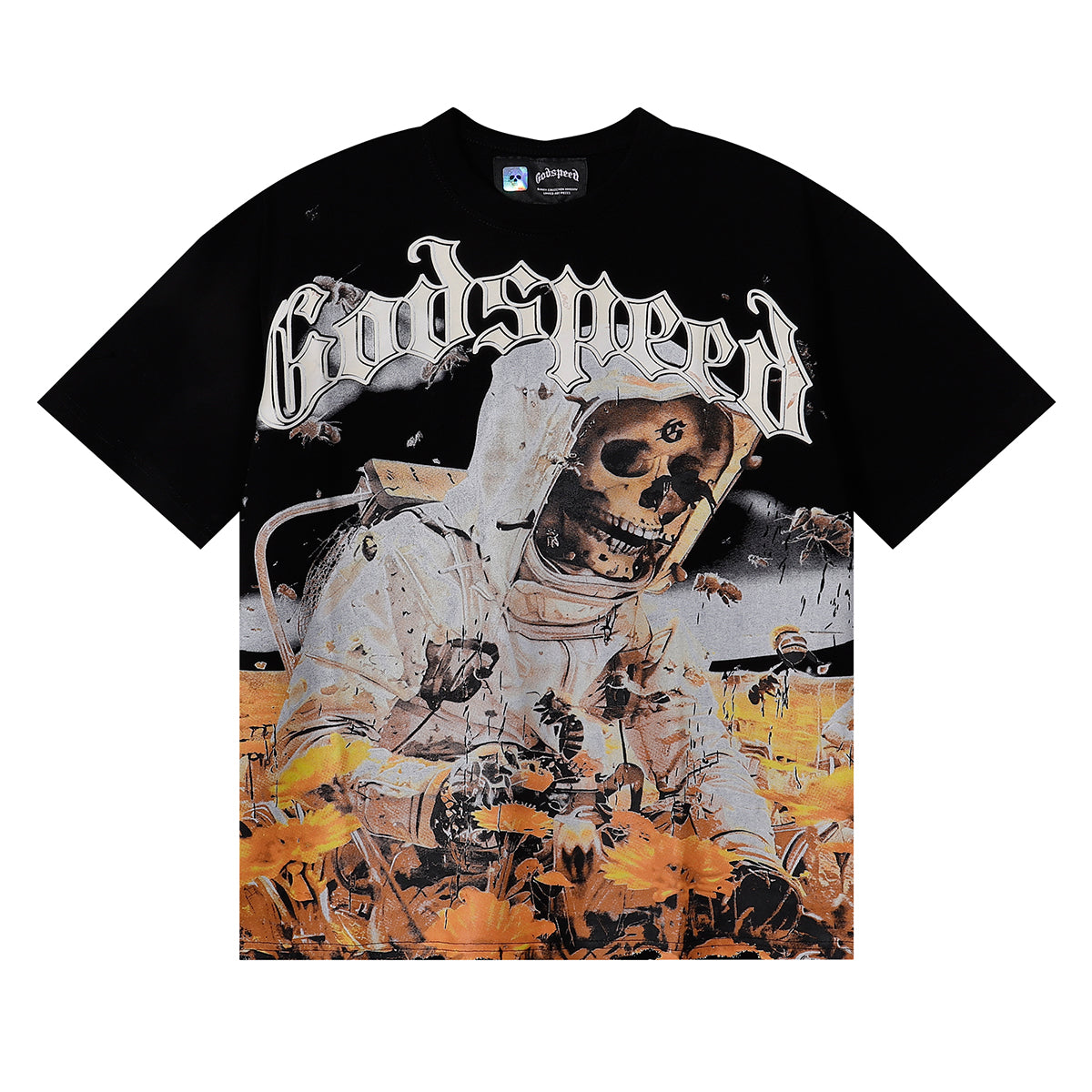 Godspeed T-shirts Skull Bee Sunflower Print Cotton Short Sleeve Men and Women