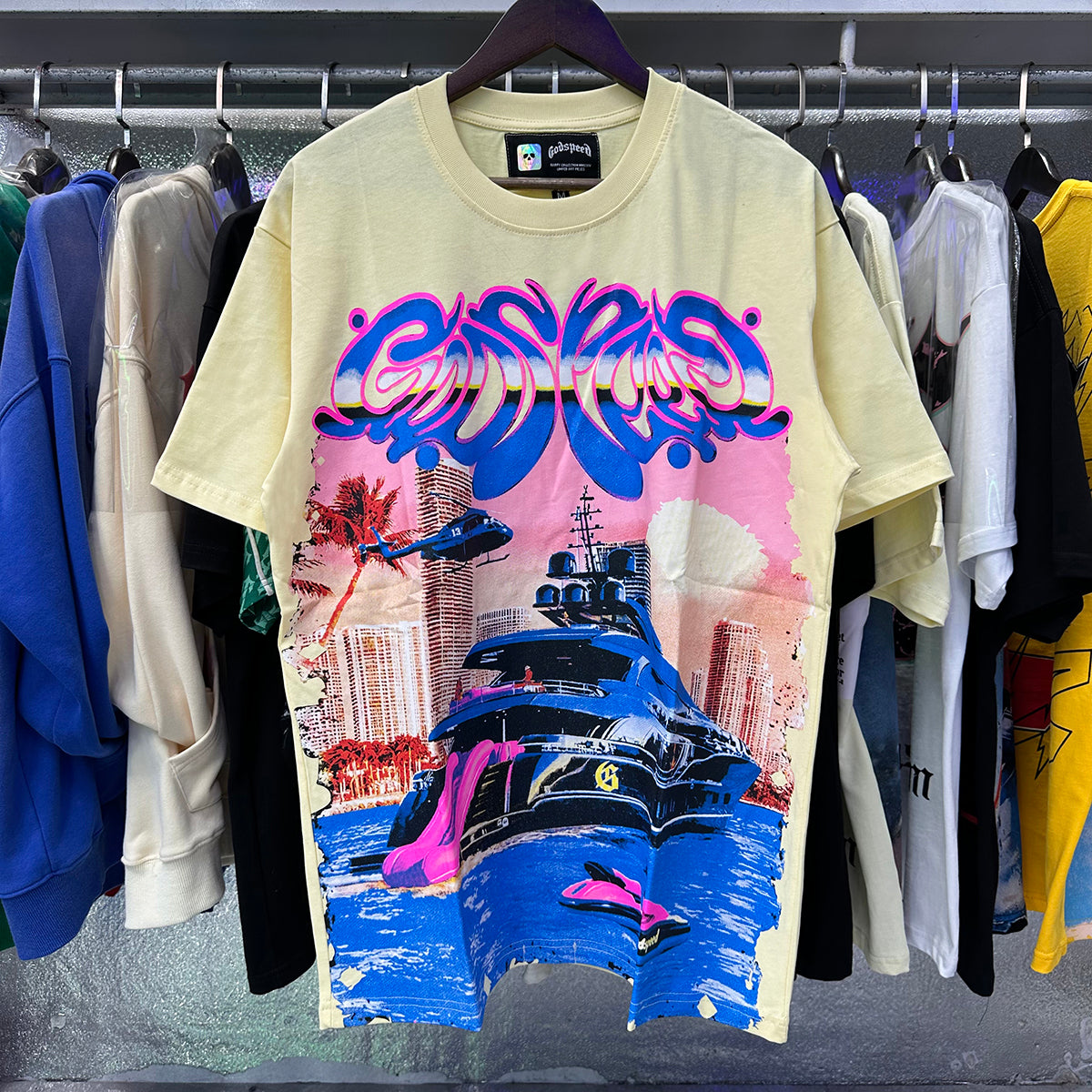 Godspeed T-shirts Luxury Cruise Helicopter Printing Cotton Casual Short Sleeves Men and Women