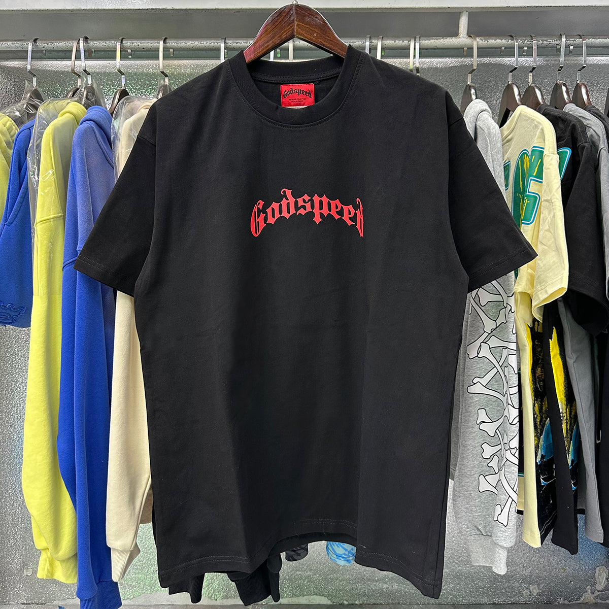 Godspeed T-shirts Skull Rose Clock Plate Double Yarn Cotton Casual Short Sleeve Men and Women