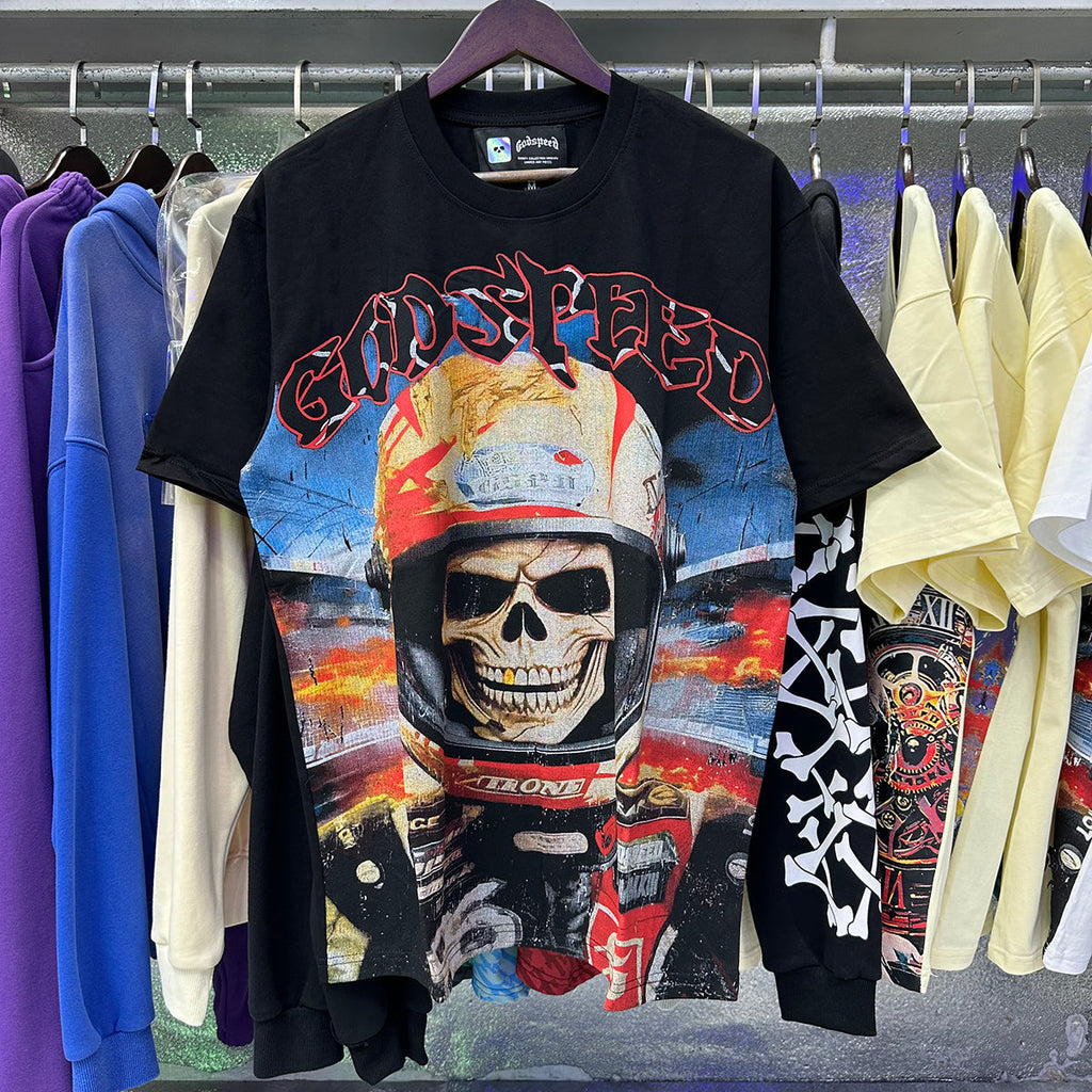 Godspeed T-shirts Skull Astronaut Print Cotton Casual Short Sleeve Men and Women