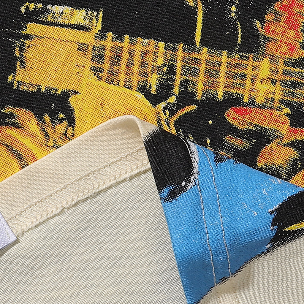 Godspeed T-shirts Guitar Skull Denim Print Casual Crew Neck Short Sleeve Men and Women