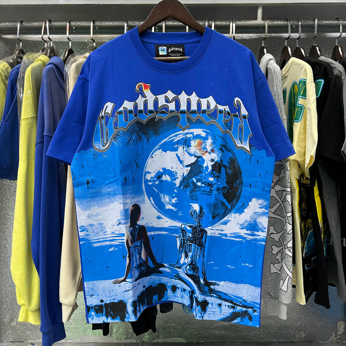 Godspeed T-shirts Tech Man Earth Printing Cotton Casual Short Sleeves Men and Women