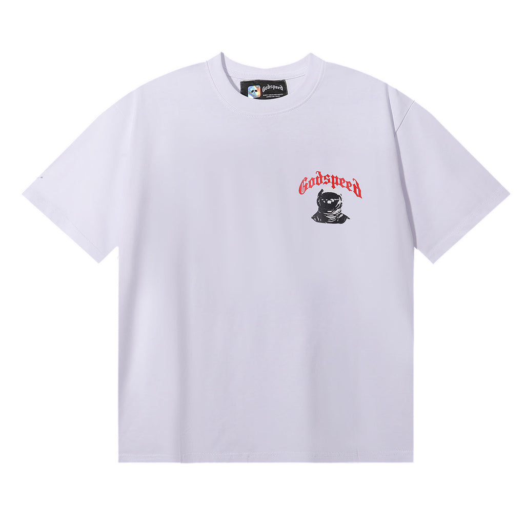 Godspeed T-shirts Astronaut Moon Landing Print Cotton Casual Short Sleeve Men and Women