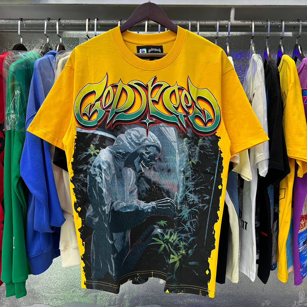 Godspeed T-shirts Biochemical Skull Poppy Print Cotton Casual Short Sleeve Men and Women