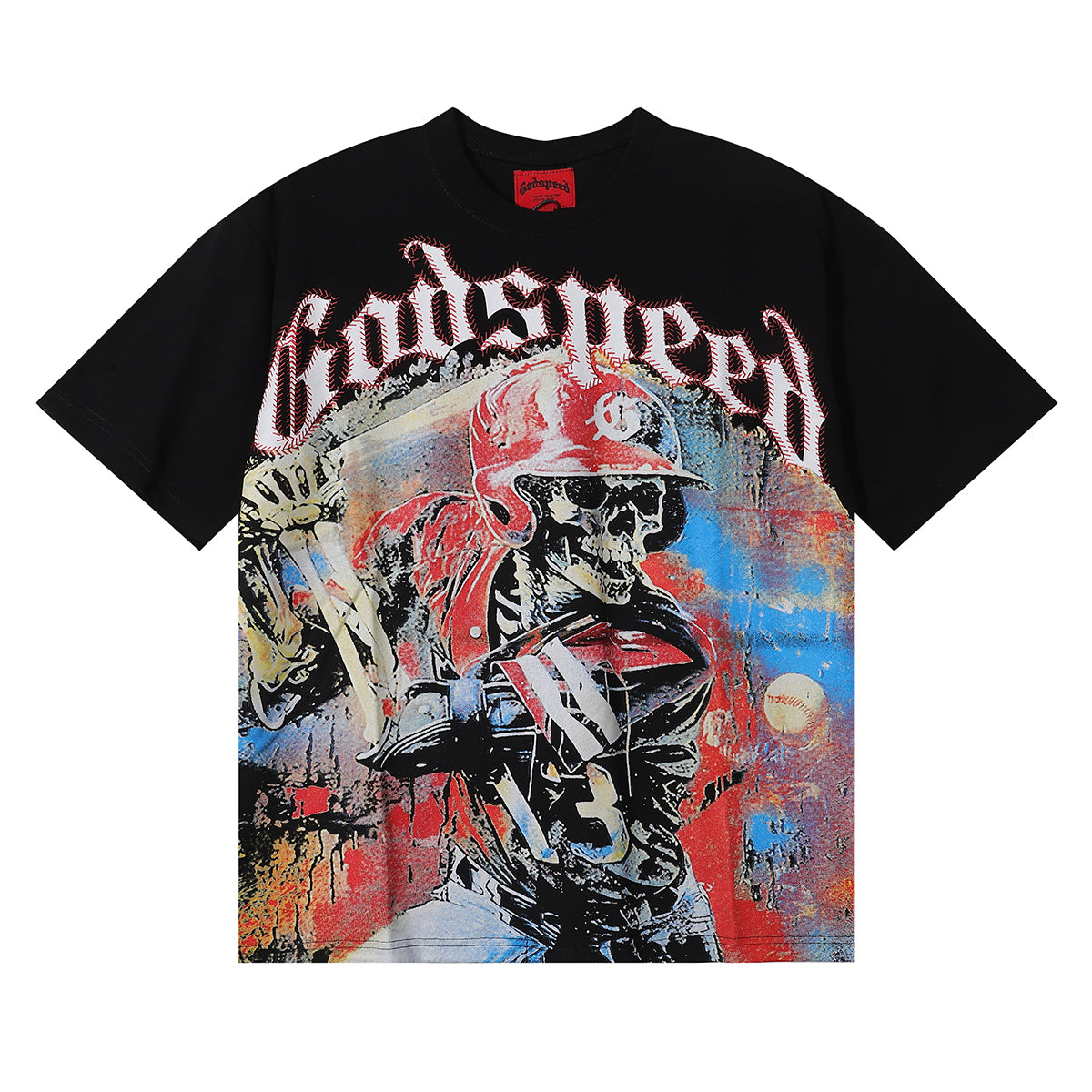 Godspeed T-shirts Skull Baseball Players Printed Cotton Casual Short Sleeves Men and Women