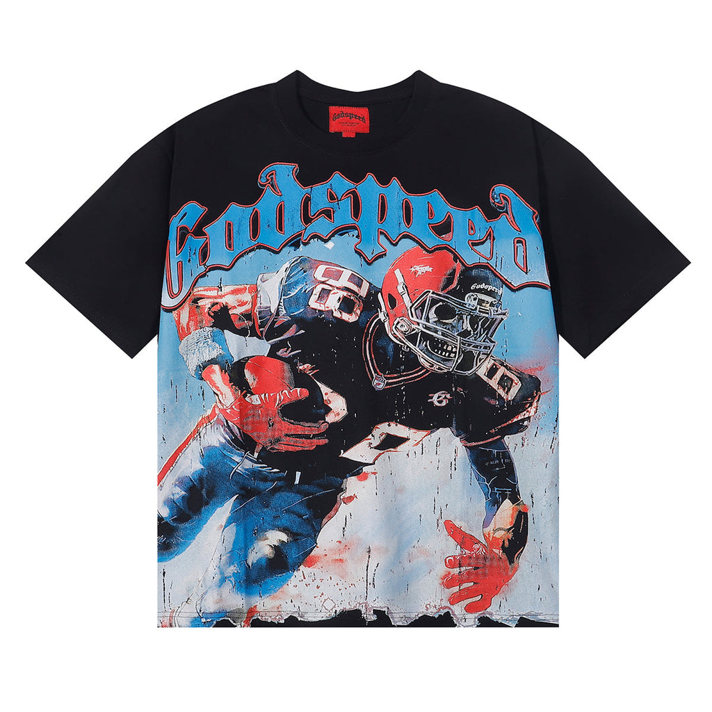 Godspeed T-shirts Rugby Players Printed Cotton Casual Short Sleeves Men and Women