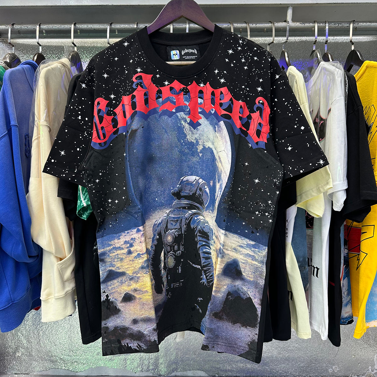 Godspeed T-shirts Astronaut Earth Gypsy Printing Cotton Casual Short Sleeve Men and Women