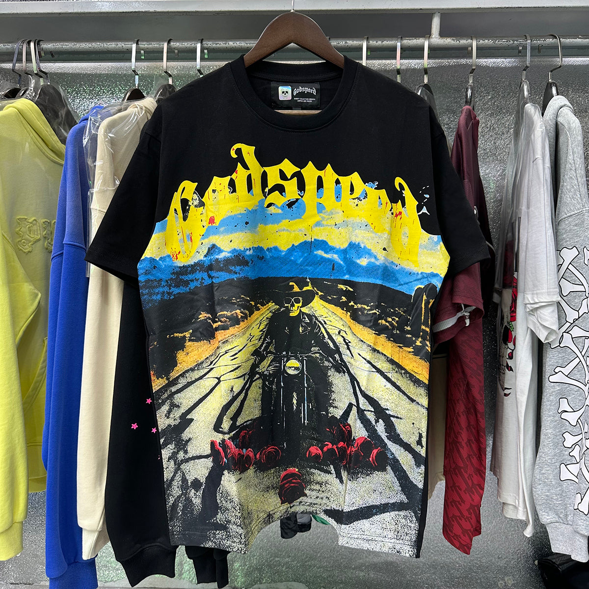 Godspeed T-shirts Knight Rose Print Cotton Casual Short Sleeve Men and Women