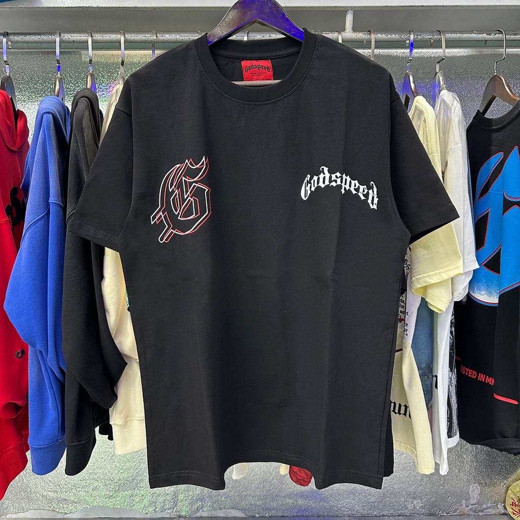 Godspeed T-shirts Double Sided Skull Face Printed Cotton Casual Short Sleeve Men and Women