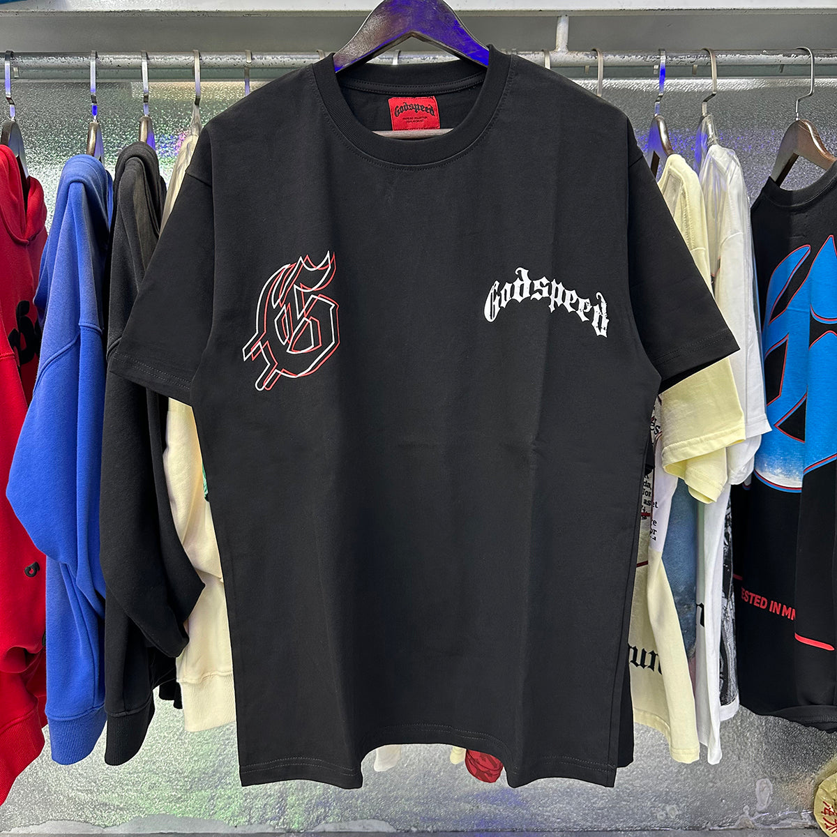 Godspeed T-shirts Double Sided Skull Face Printed Cotton Casual Short Sleeve Men and Women