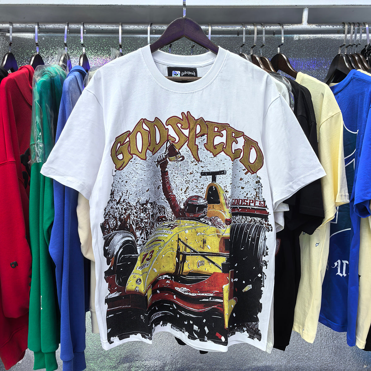 Godspeed T-shirts Racing Wins Scene Printed Cotton Casual Short Sleeves Men and Women