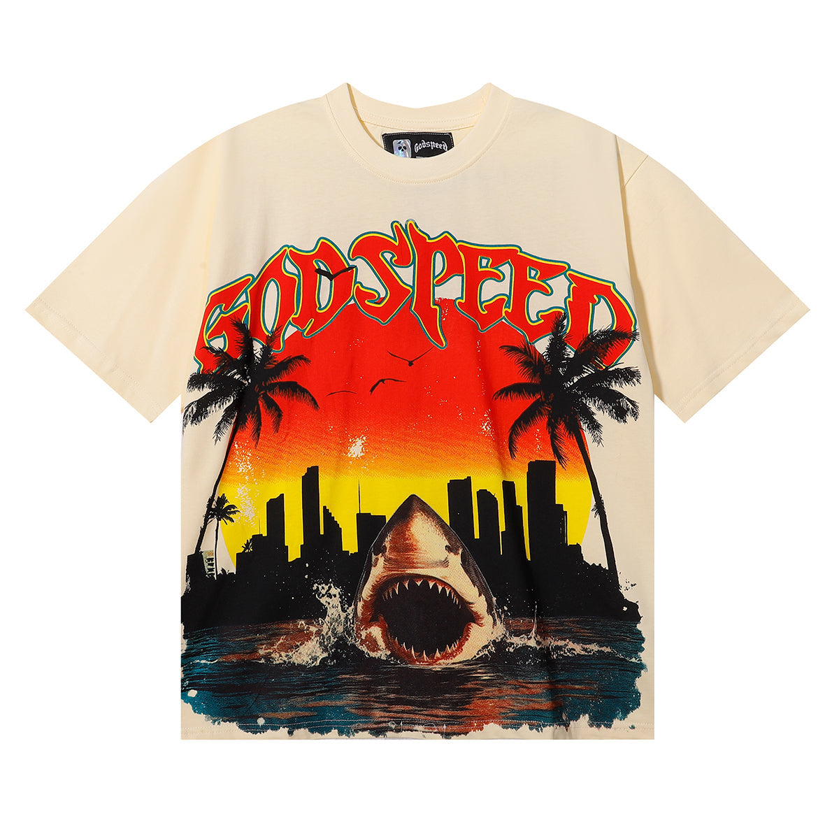 Godspeed T-shirts Urban Coconut Shark Print Cotton Casual Short Sleeve Men and Women