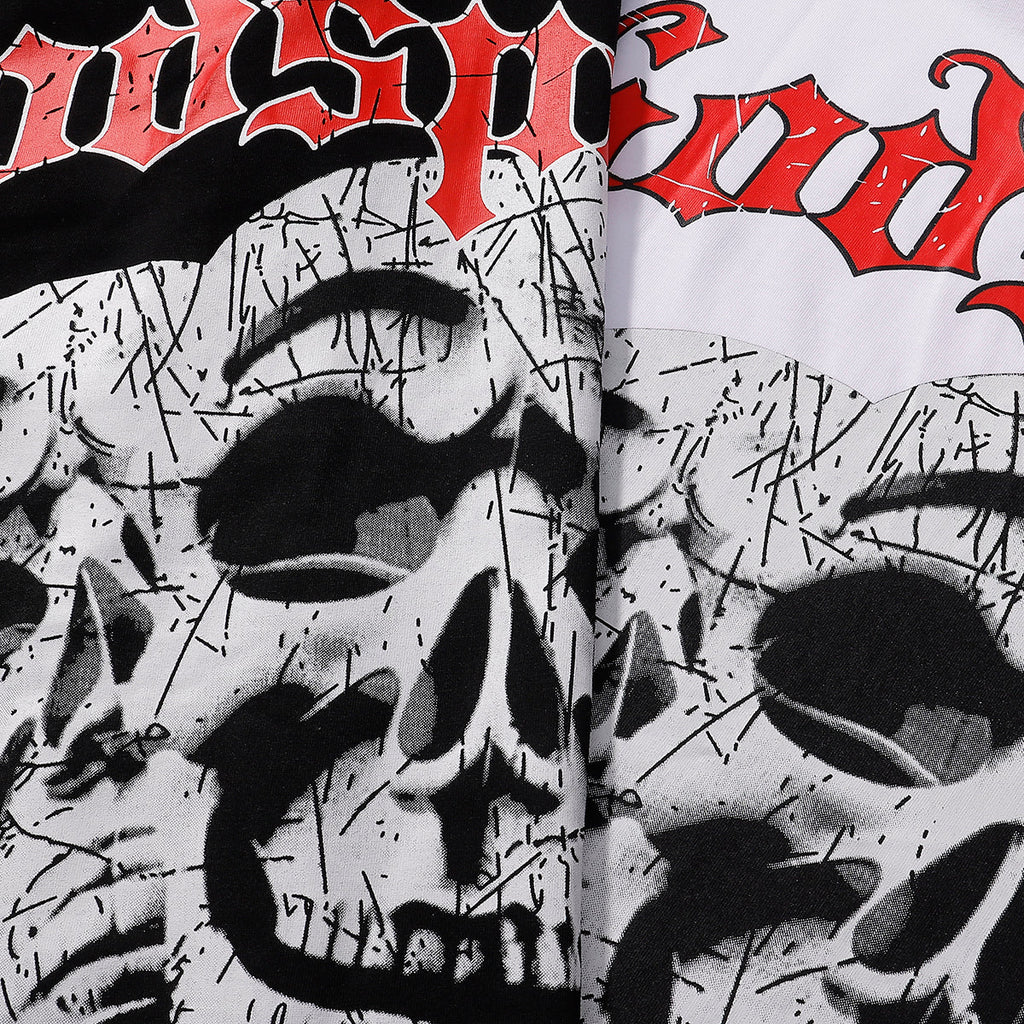 Godspeed T-shirts Double Sided Skull Face Printed Cotton Casual Short Sleeve Men and Women