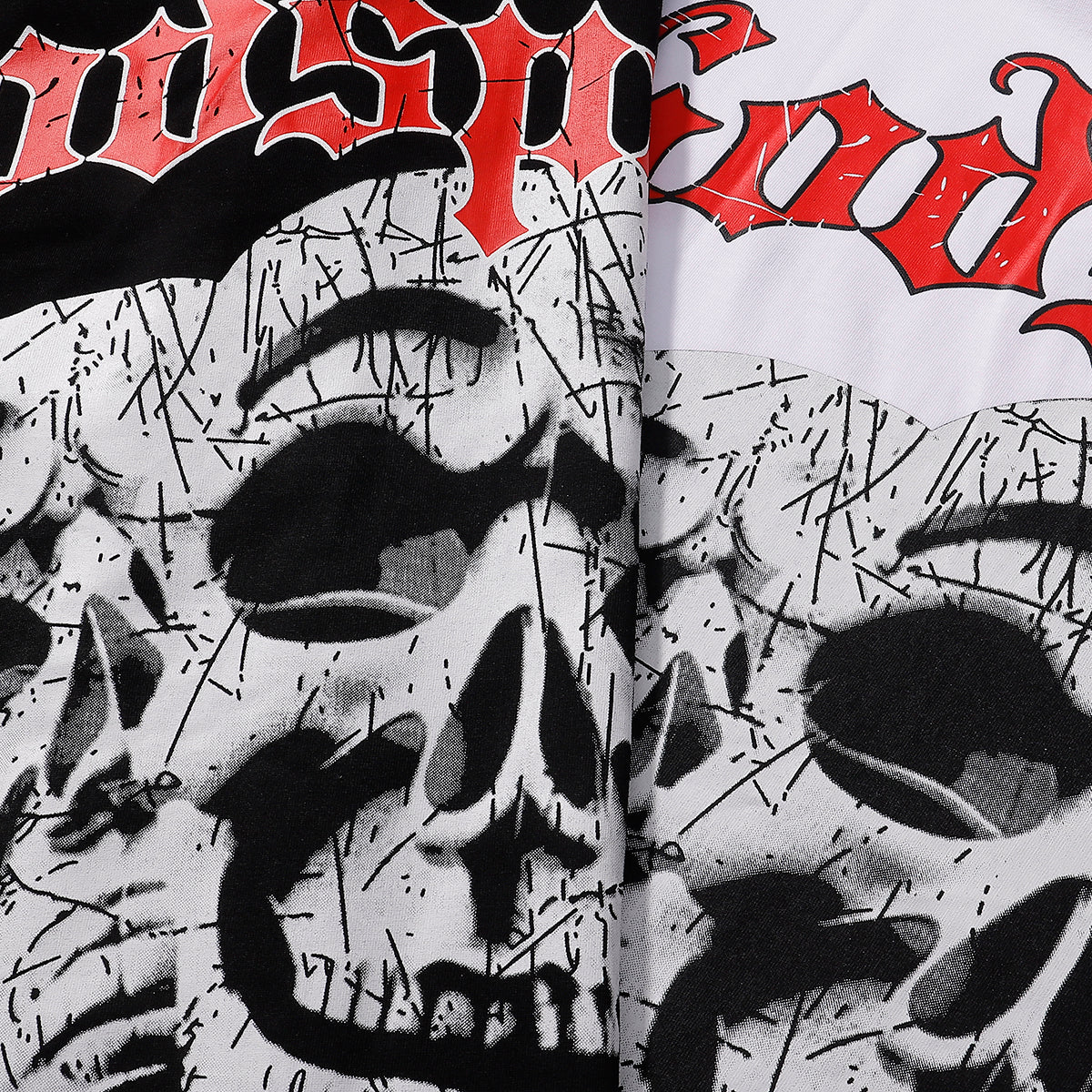 Godspeed T-shirts Double Sided Skull Face Printed Cotton Casual Short Sleeve Men and Women