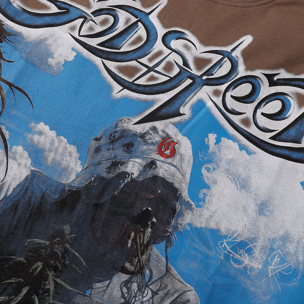 Godspeed T-shirts Blue Sky White Clouds Poppy Skull Planting Printing Cotton Casual Short Sleeves Men and Women