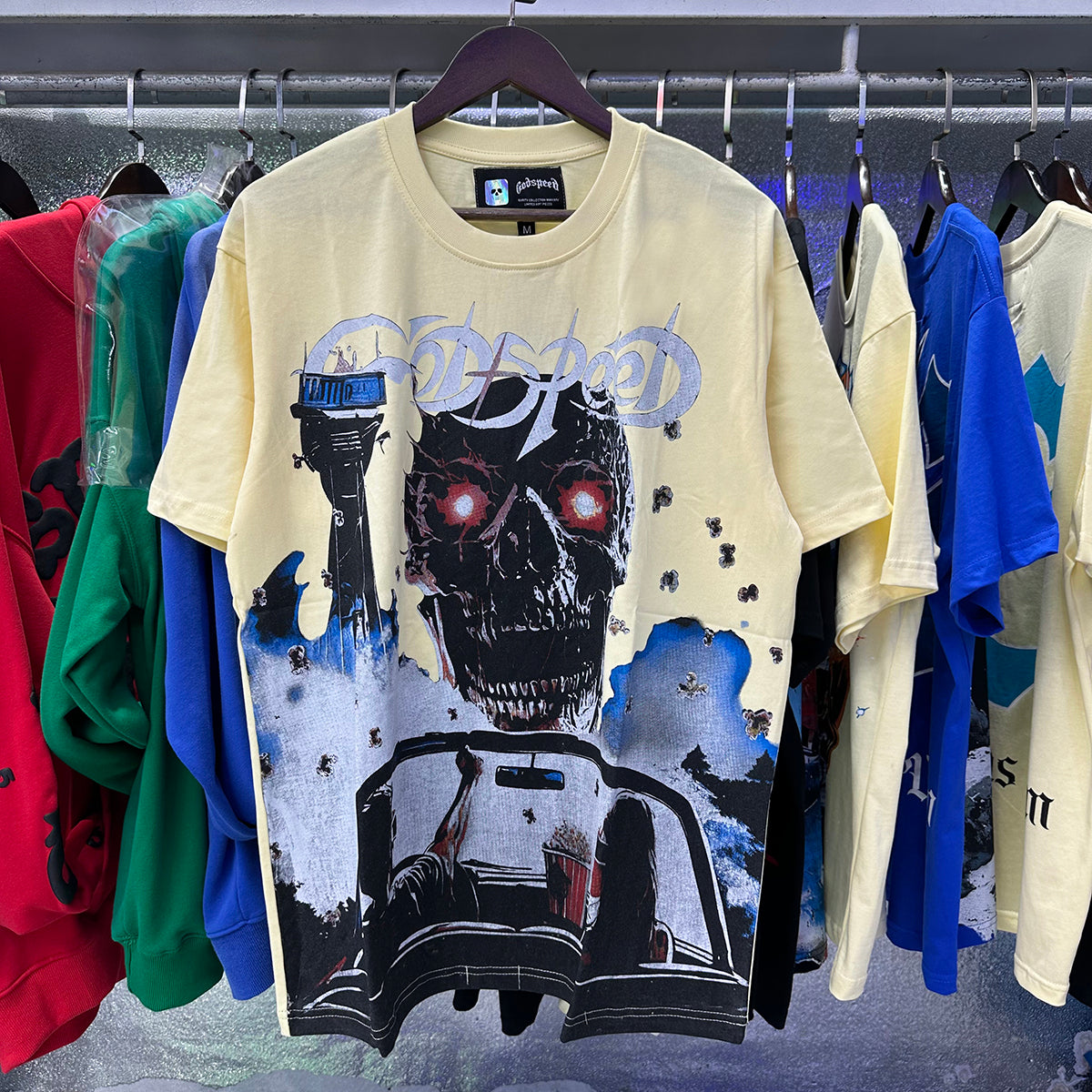 Godspeed T-shirts Driving Movie Skull Printing Cotton Casual Short Sleeves Men and Women