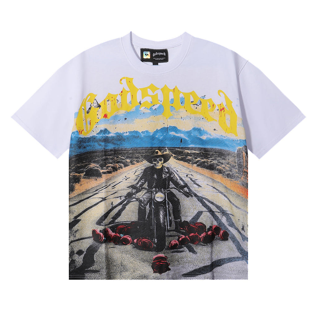 Godspeed T-shirts Knight Rose Print Cotton Casual Short Sleeve Men and Women