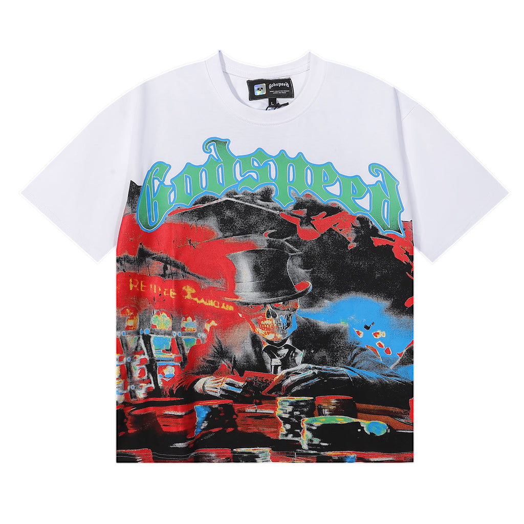 Godspeed T-shirts Play Card Magician Printing Cotton Casual Crew Neck Short Sleeve Men and Women