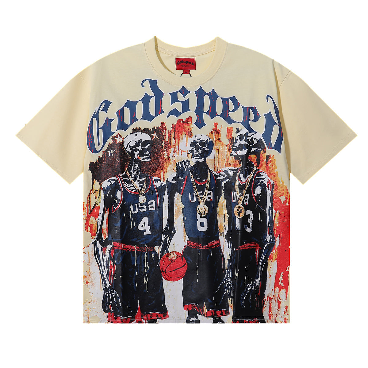 Godspeed T-shirts Basketball Dream Team Trident Print Cotton Casual Short Sleeve Men and Women