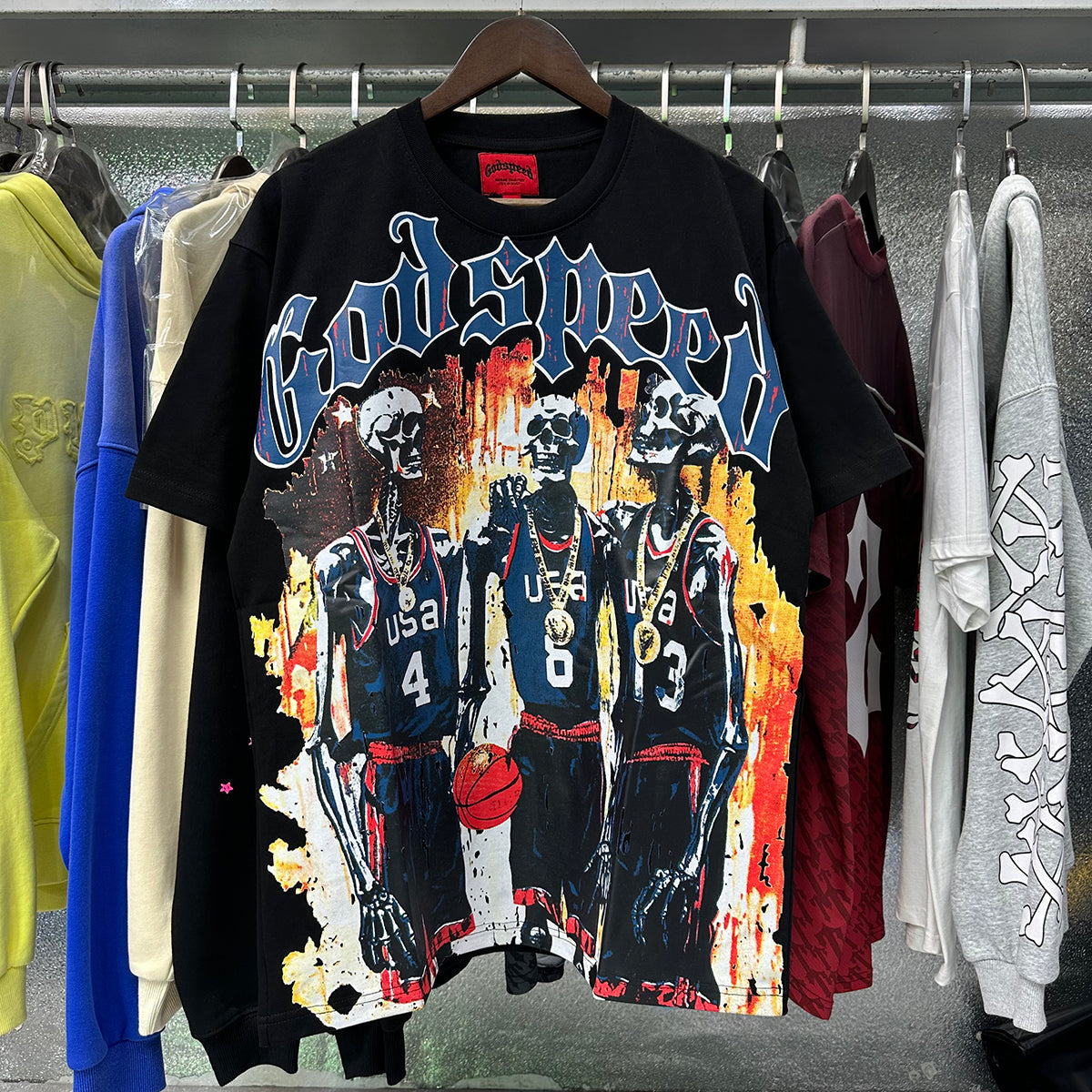 Godspeed T-shirts Basketball Dream Team Trident Print Cotton Casual Short Sleeve Men and Women