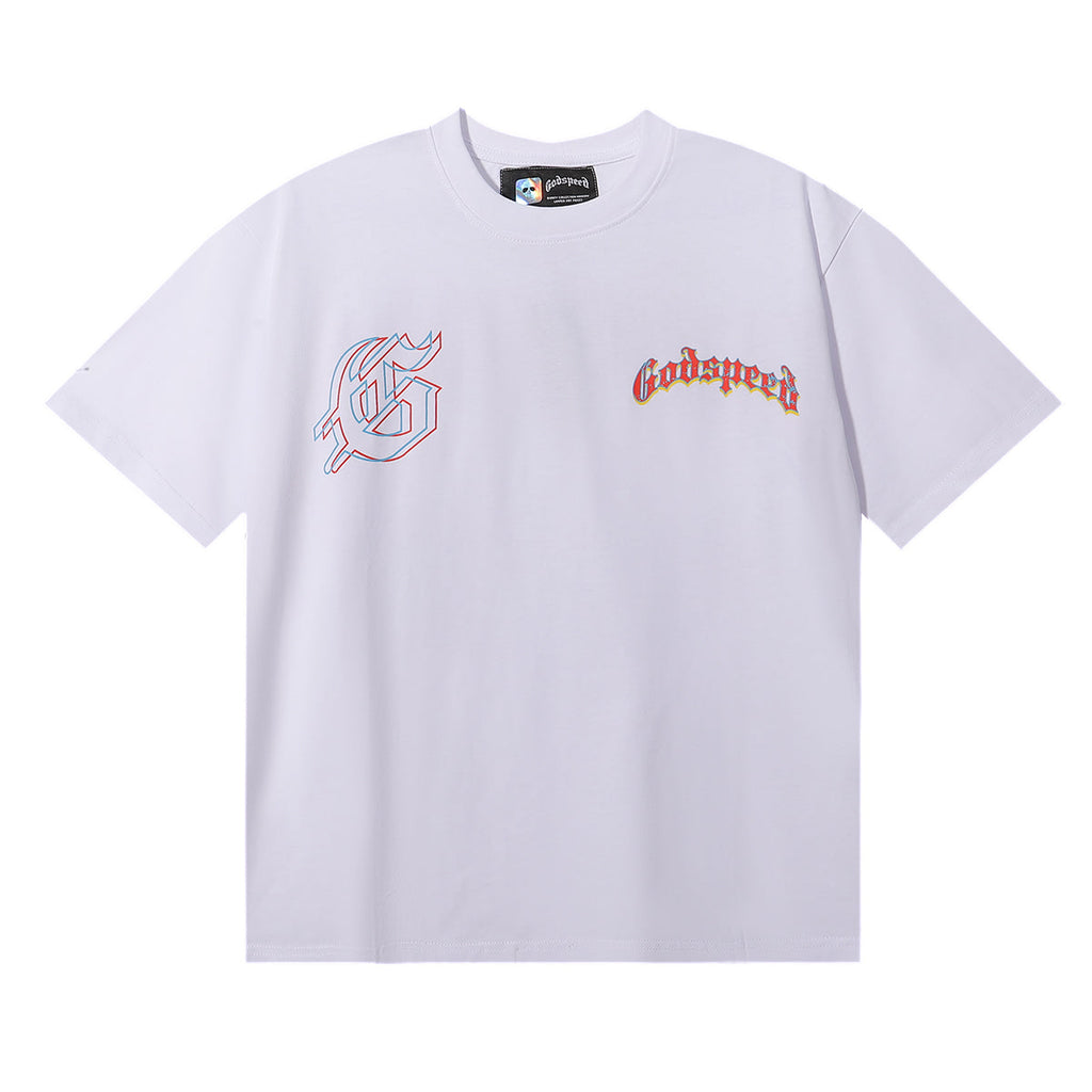 Godspeed T-shirts Great Western Skull Denim Cactus Print Cotton Casual Short Sleeve Men and Women