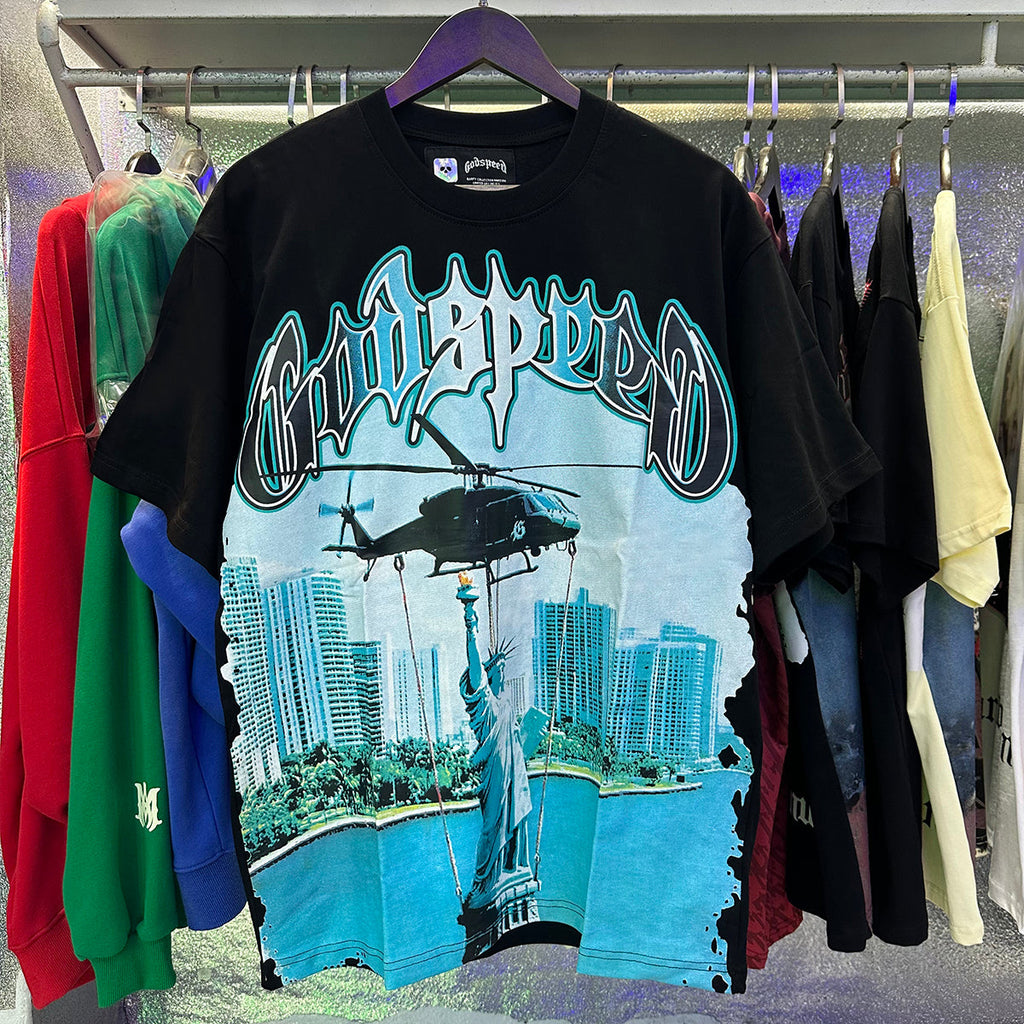 Godspeed T-shirts Helicopter Free Muse Printed Cotton Casual Short Sleeves Men and Women