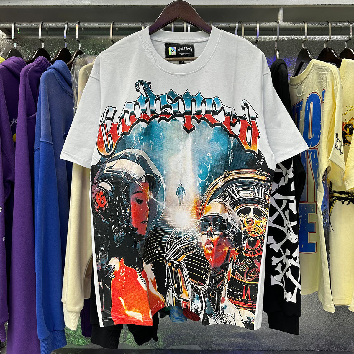 Godspeed T-shirts Astronaut Robot Printed Cotton Casual Short Sleeve Men and Women