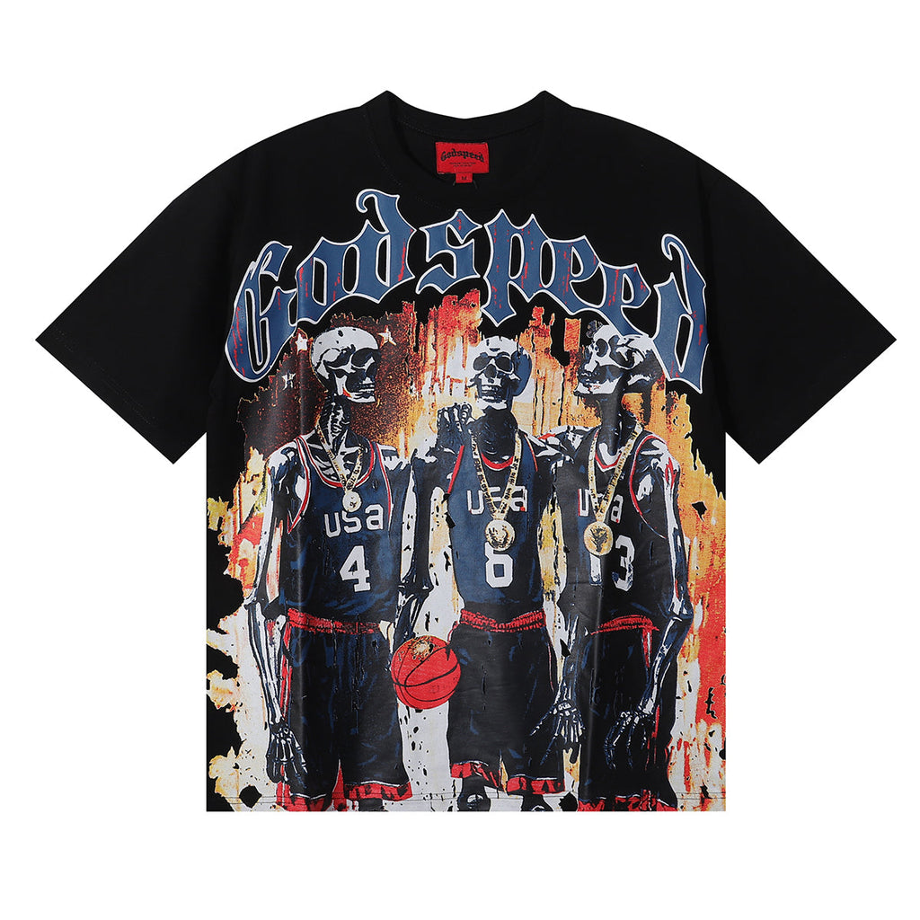 Godspeed T-shirts Basketball Dream Team Trident Print Cotton Casual Short Sleeve Men and Women
