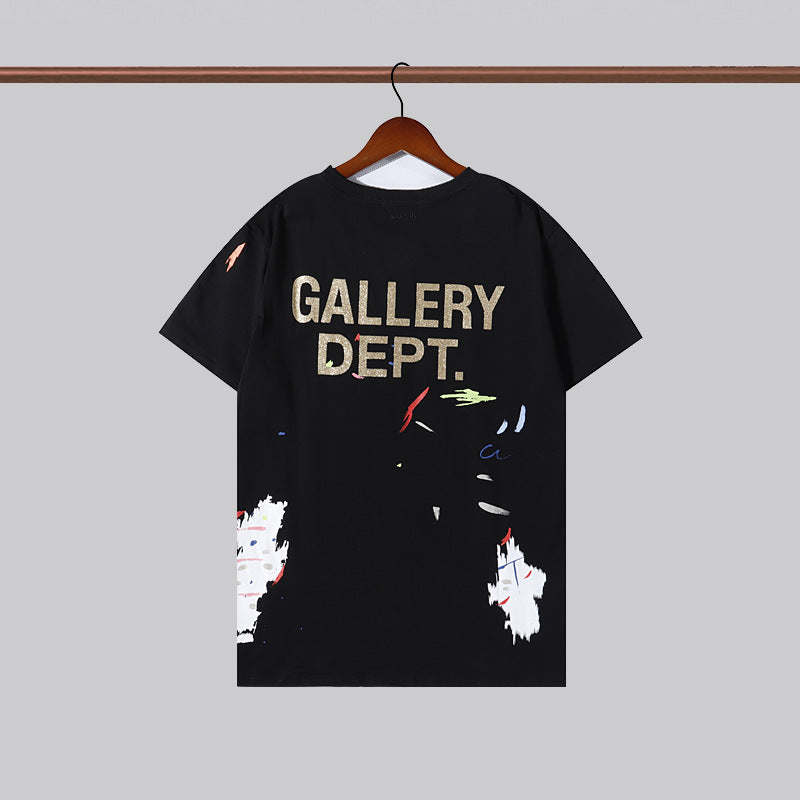 Gallery Dept T-shitrs Summer Vintage Splash-Ink Letter T-shirt Short Sleeve Men