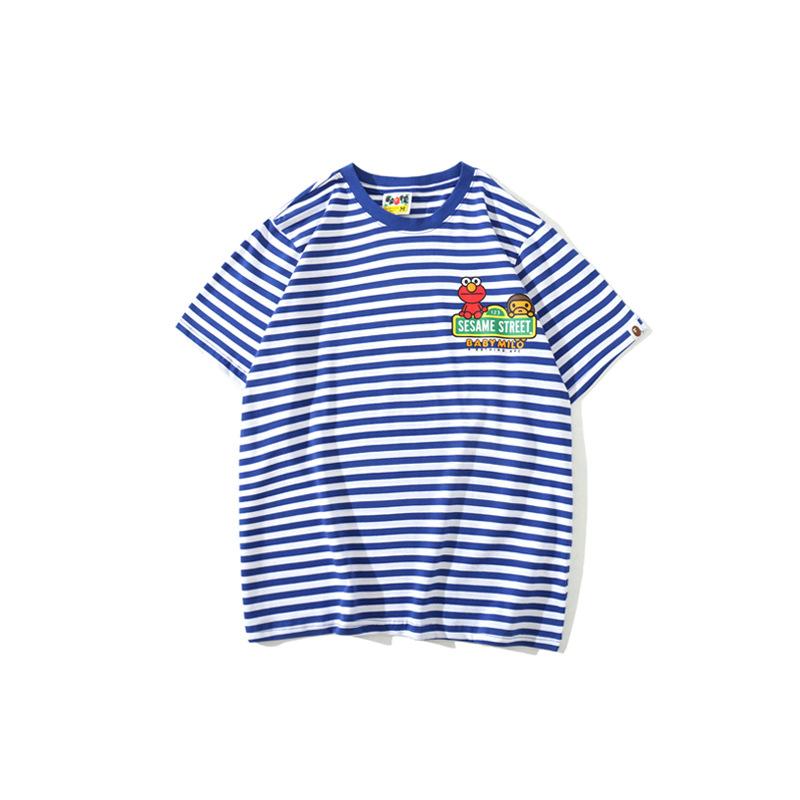 Bathing Ape T-Shirt Cartoon Round Neck Summer Printed Large Size Short Sleeve Casual Striped T-shirt