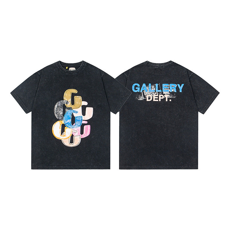 Gallery Dept T-Shirt Letter Pattern Washed Old Short Sleeve T-Shirt