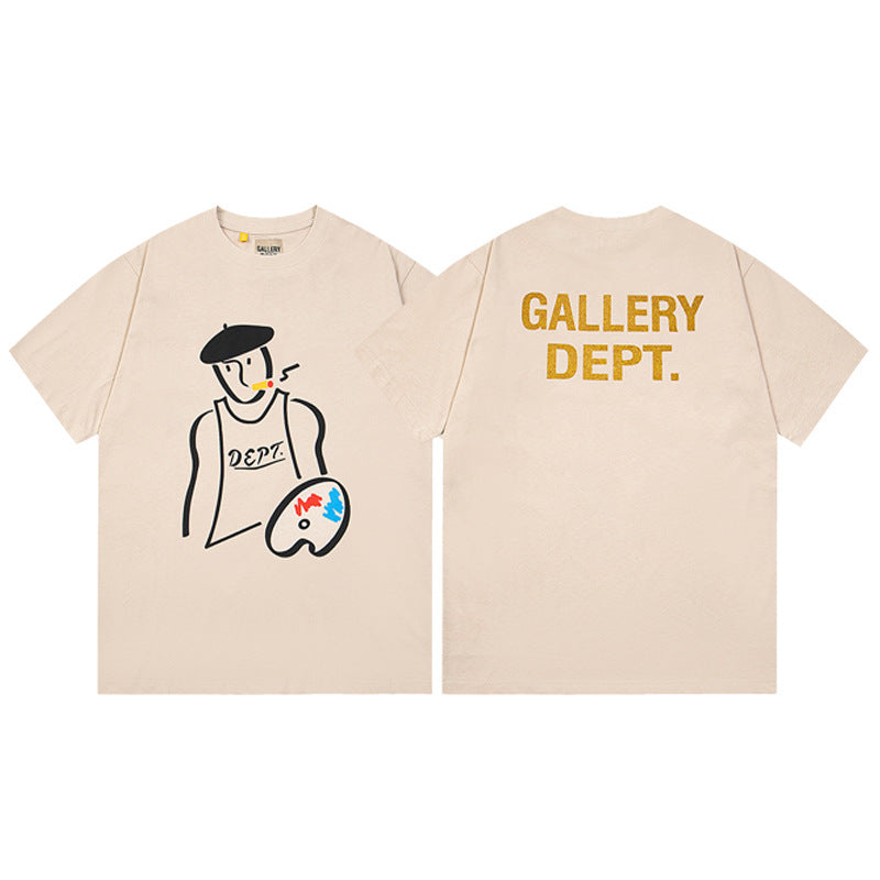 Gallery Dept T-Shirt Letter Pattern Washed Old Short Sleeve T-Shirt
