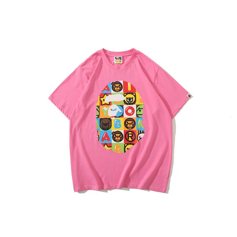 Bathing Ape T-Shirt Printed Round Neck Casual Short Sleeve Multi-Color Blocks Ape Head T-shirt
