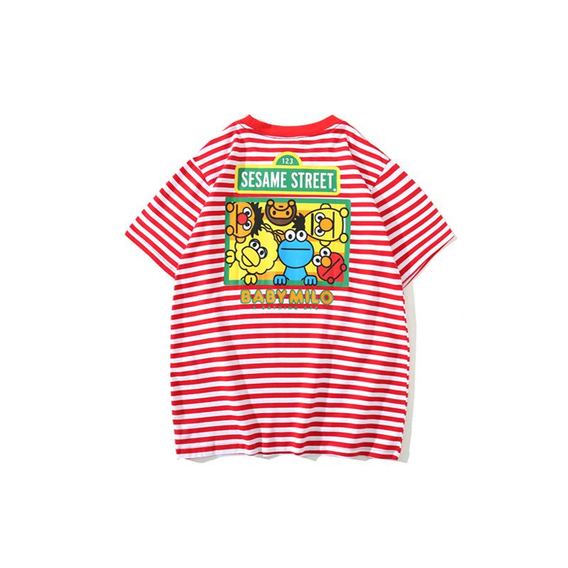 Bathing Ape T-Shirt Cartoon Round Neck Summer Printed Large Size Short Sleeve Casual Striped T-shirt