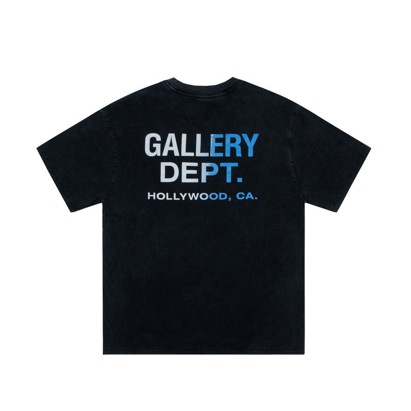 Gallery Dept T-shitrs Retro Washed Distressed Gradient Printing Short Sleeve
