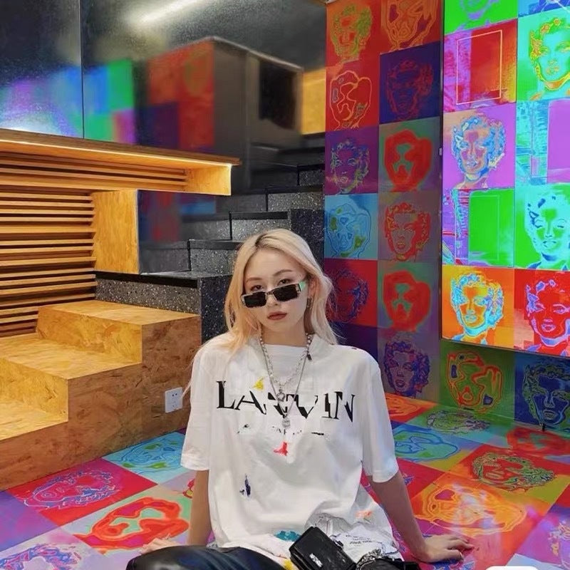 Gallery Dept T-shitrs Summer Vintage Splash-Ink Letter T-shirt Short Sleeve Men