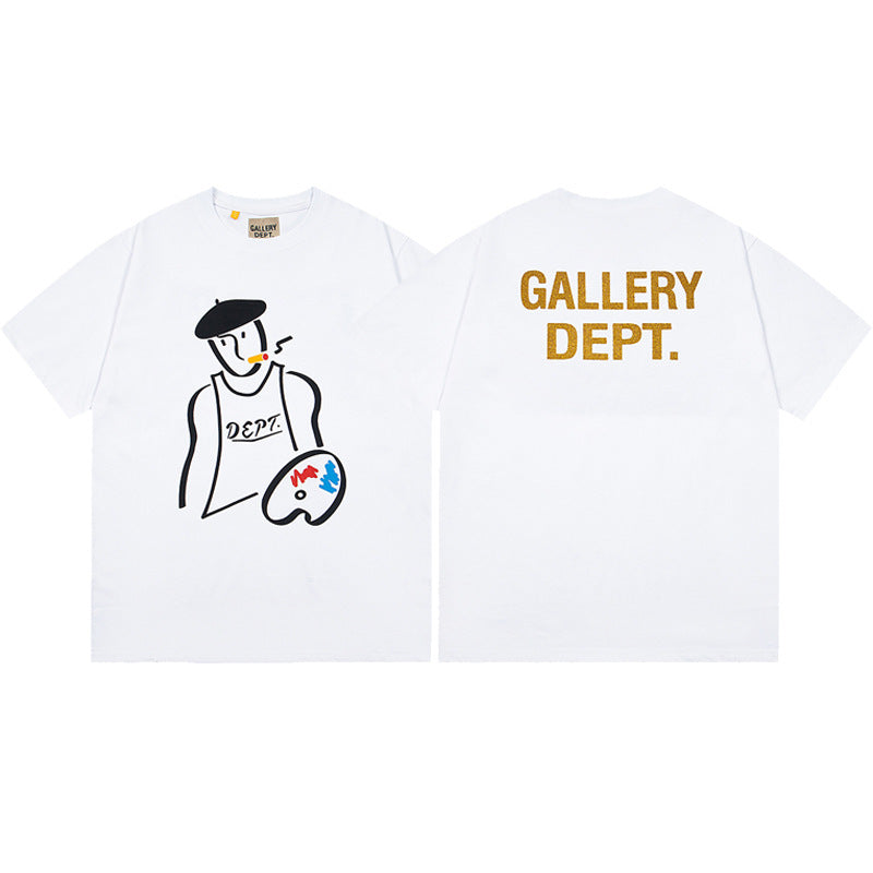 Gallery Dept T-Shirt Letter Pattern Washed Old Short Sleeve T-Shirt