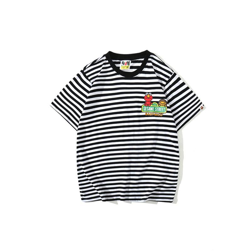 Bathing Ape T-Shirt Cartoon Round Neck Summer Printed Large Size Short Sleeve Casual Striped T-shirt