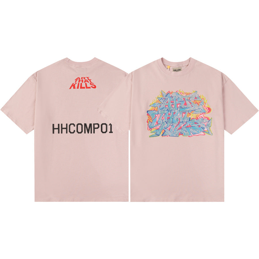 Gallery Dept T-Shirt Hand Painted Ink Splashing Alphabet Washed Retro Short Sleeve T-Shirt