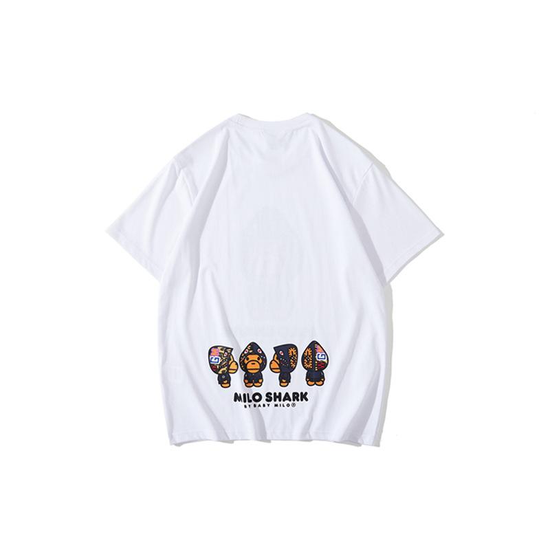 Bathing Ape T-Shirt Summer Short Sleeves, Blue Shark Monkey T-shirt Printed Casual Short Sleeve Fashion