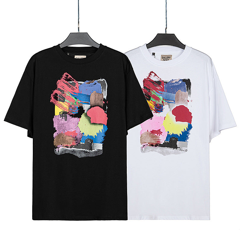 Gallery Dept T-shitrs round Neck Short Sleeve Color Graffiti Loose