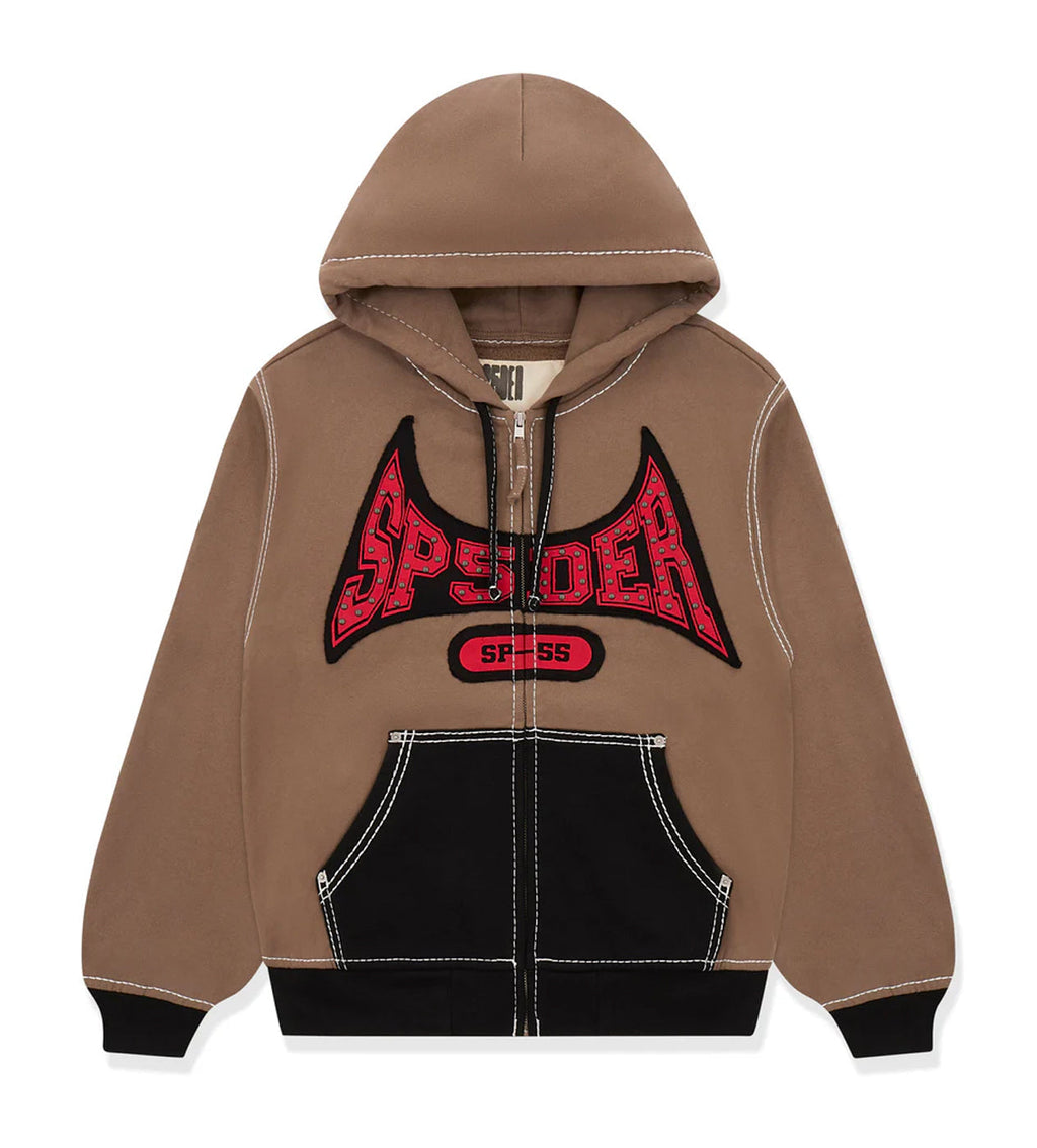 Sp5der T&F Zip-Up Hoodie Brown/Red
