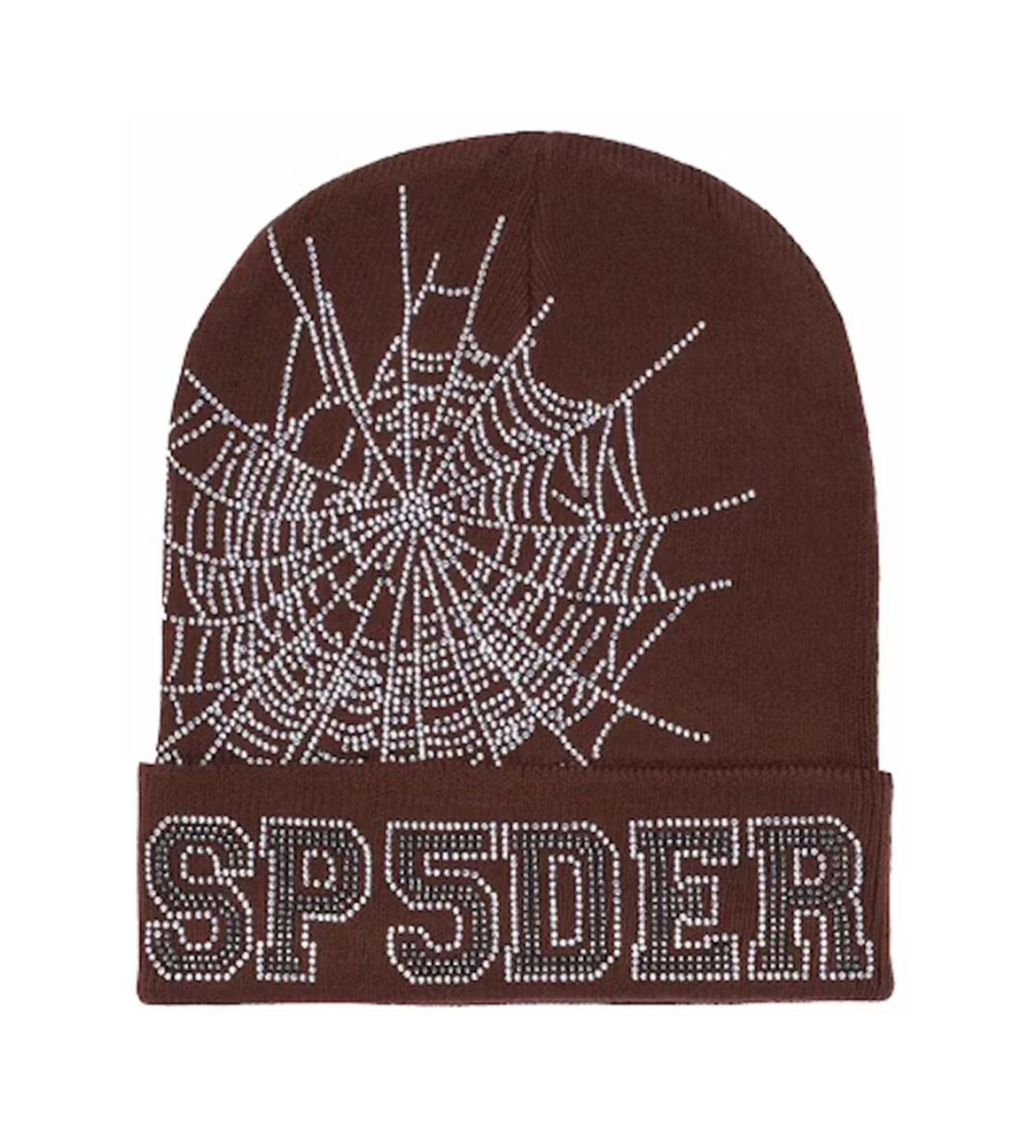 Sp5der Web Rhinestone Beanie Brown